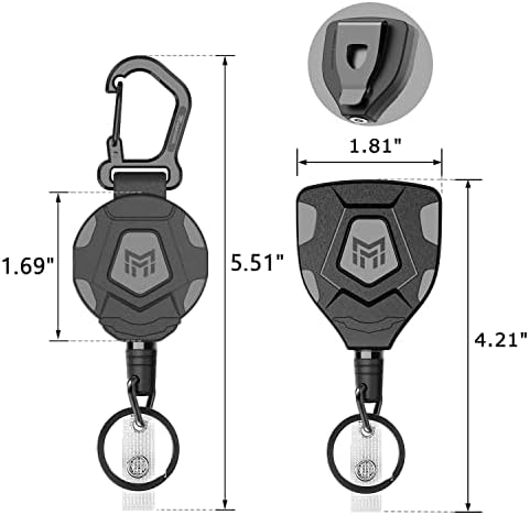 MNGARISTA Heavy Duty Retractable Keychain, Belt Clip Ver. & Carabiner Ver., 8 oz Retraction, 80cm Steel Rope, Tactical ID Badge Reel with Key Chain Retractor, 2-Pack