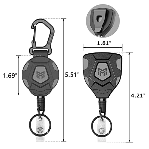 Mngarista Heavy Duty Retractable Keychain, Belt Clip Ver. & Carabiner Ver, 8 Oz Retraction, 31.5" Steel Rope, Tactical Id Badge Reel With Key Chain Retractor, 2-Pack #TOP2