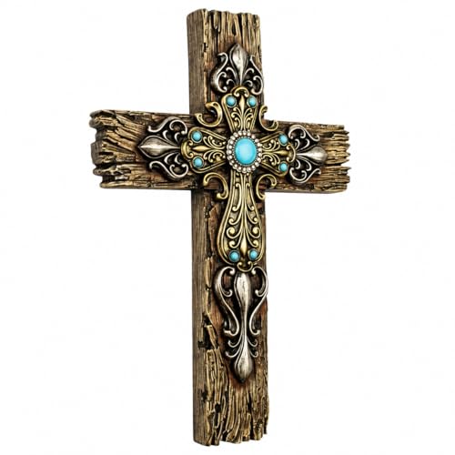 Escultura clásica de cruz para colgar en pared madera multicolor 12 pulgadas