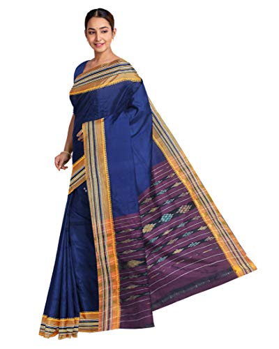 Image of Odisha Sambalpuri Handloom Ikat Women's Cotton Saree, Odisha Handloom Handmade Pure Cotton Khandua Saree, Ikkat Orissa Traditional Handloom Saree Without Blouse