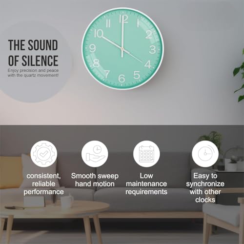 Image of TEKCOOL Plastic Digital Wall Clock 12 inch Silent Quartz Decorative Non-Ticking Classic Clock Battery Operated Round Easy to Read for Room /Home /Kitchen /Bedroom /Office /School (Light Green)'