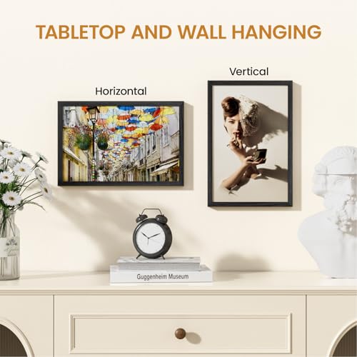 Image of 9x14 Picture Frame,Solid Oak Wood 9 inchx14 inch Photo Frame, Black Color Tempered Real Glass 9 by 14 Wooden Frames with No Mat,14x9 Picture Frames for Wall or Tabletop Display