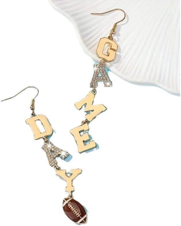 Football Crystal Dangle Earrings for Women Game Day TOUCHDOWN Drop Earrings Sports Lover Post Earrings Football Team Gifts for Women Jewelry - Image 3