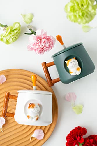 Image of DIHOclub Ceramic Coffee Mug with Lid and Matching Spoon,Novelty 3D Cat Pattern Mug for Tea Milk Chocolate Juice,Cute Cup for Dog Lovers,Perfect Gifts-14 Ounces(white)