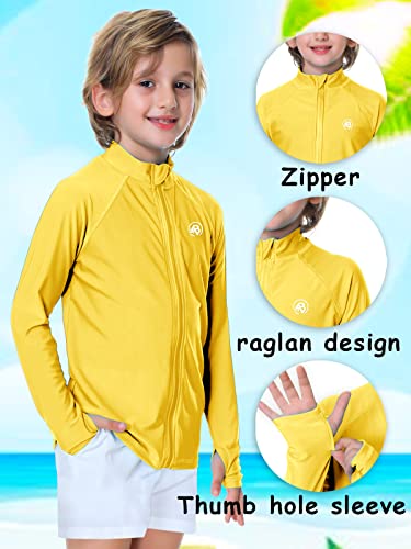 Image of AOBUTE Unisex Kids Zipper Rash Guard Boys UPF 50+ UV Protection Sun Shirt with Thumb Hole 3-12 Years