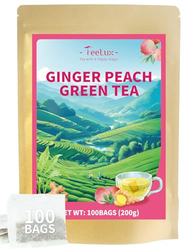 TeeLux Peach Ginger Green Tea, Brisk Green Tea with Spicy