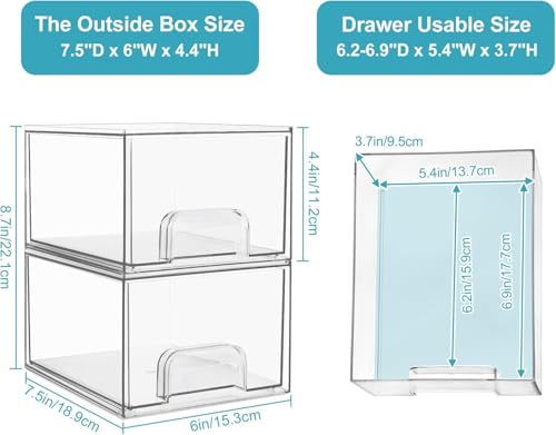 Vtopmart 4 pack Clear Stackable Storage Drawer, 4.4 Inch Tall Acrylic Bathroom Makeup Organiser, Plastic Storage box for Vanity, Under Sink, Kitchen Cupboard, Pantry, Home Organization - Image 4