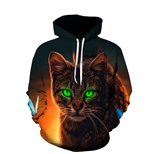 Hombre Camisetas Estampado Manga Corta Novedad Hombre Sudadera con Capucha Sudadera con capucha estampada en 3D con estampado de gatos para hombres, mujeres, sudadera con capucha y bolsillo cangu