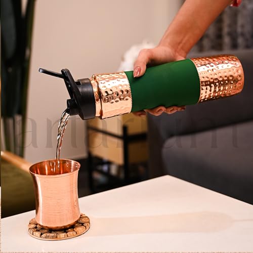 Image of Artarium Pure Copper Sipper Water Bottle 1 Litre Durable Bottle Leak Proof Rust Free Copper Bottle With Added Ayurveda Yoga Health Benefits (Sipper Water Bottle Green 29Cm)