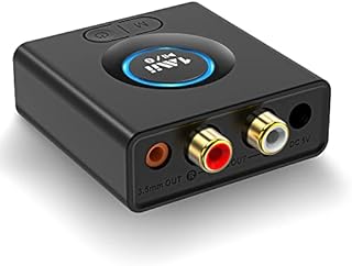 1Mii Bluetooth 5.0 Audio Receiver, Wireless Audio Adapter for Home Stereo Music Streaming System with 3.5 mm RCA, Bass Mode, 12hrs Playtime(Upgraded)