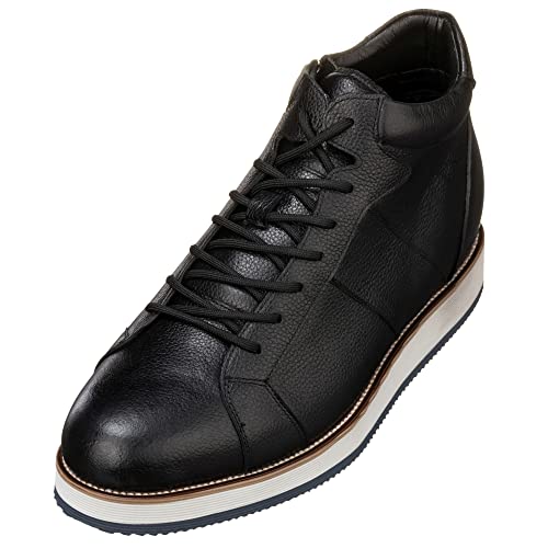 Image of CALTO Men's Invisible Height Increasing Elevator Shoes - Black Leather Combat Zipper Boots - 3 Inches Taller - Y6020 - Size 6 D(M) US