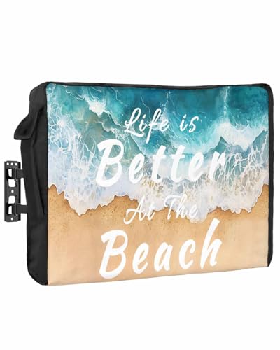 Summer Beach Blue Outdoor TV Cover 48"-50" Waterproof & Weatherproof TV Cover for Outside 600D Thick TVs Enclosure Life Is Better at The Beach Flat Television Display Screen Protector with Pocket