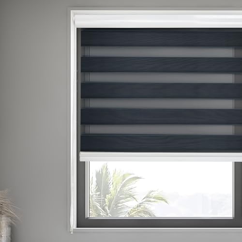 Persiana Enrollable Doble Zebra – Cortina Translúcida con Control de Luz, Fácil de Instalar, Diseño Moderno para Oficina, Dormitorio, Cocina y Sala (Color Gris Oscuro, 120x200cm)