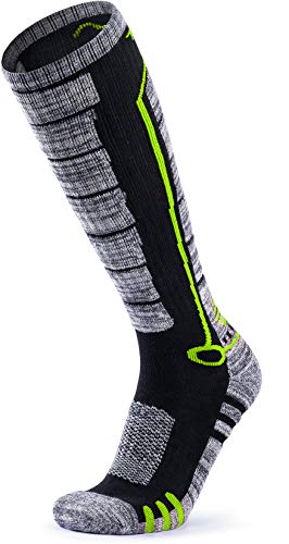 Tsla Men And Women Winter Ski Socks, Calf Compression Snowboard Socks, Warm Thermal Socks For Cold Weather, 2Pairs Ski Socks Black & Grey/Black & Neon, Large #TOP1