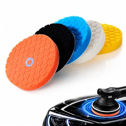 7 Inch Foam Polishing Pads Kit 5PCS Buffing Pads for DA & Orbital Polisher Car Paint Correction Scratch & Swirl Removal Cutting Polishing Finishing