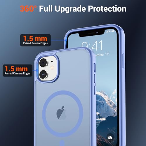 Image of SUPFINE Magnetic for iPhone 11 Phone Case with Screen Protector (Compatible with MagSafe)(Military Grade Drop Protection) Translucent Matte Shockproof Phone Cover,Blue Purple