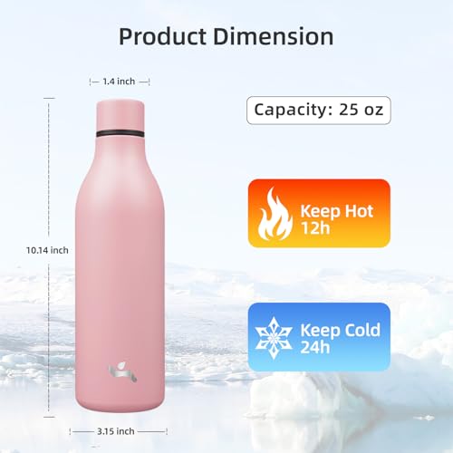 Image of Konokyo Insulated Water Bottle with Strap,25 oz Double Wall Stainless Steel Vacuum Bottles Metal Water Flask,Light Pink