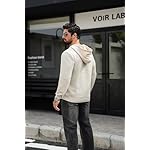 Zaitun Mens Hooded Sweatshirt Lightweight Diamond texture Warm Hoodie Drawstring Solid Knitted Pullover Sweater - Image 5