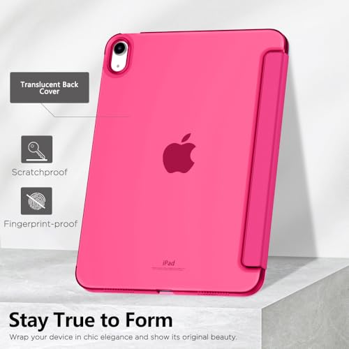 Image of MoKo for iPad (A16) 11th Generation Case 11 Inch 2025, iPad 10th Generation Case 10.9 Inch 2022, Slim Stand Hard PC Translucent Back Shell Smart Cover, Support Touch ID, Auto Wake /Sleep, Bright Pink