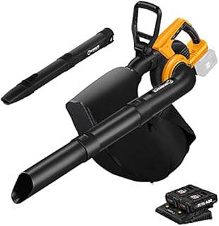 WORKSITE 40V Cordless Leaf Blower, 3-in-1 Electric Leaf Blower/Vacuum/Mulcher 330 CFM with Variable Speed, 45L Collection Bag, Two Batteries and Dual Port Fast Charger