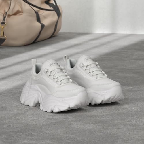 K KIP WOK Chunky Sneakers for Women Fashion Platform White Leather Casual Dad Shoes Comfortable Wedge Walking Sport Sneakers2