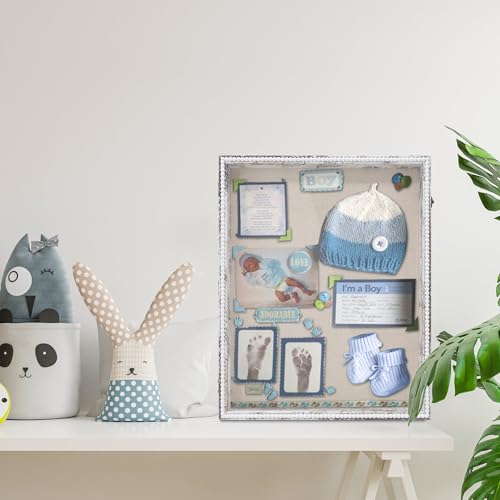 Cadre vitrine blanc 40x50 cm à charnière pour bouquet de mariage et médailles - 6