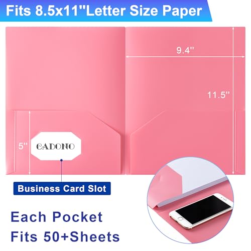 CADONO Plastic Folders with Pockets (8 Pack,Assorted Colors), Durable Heavy Duty File Folders with Business Card Slot, 2-Pocket Folder for Schoolwork & Office,Back to School Supplies