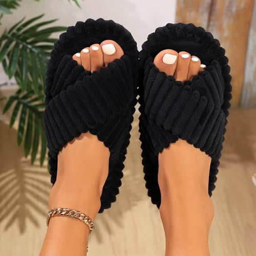 Slippers For Women Cute Women's Memory Foam House Bedroom Corduroy Crossbands Open Toe Slides Sandals Shoes Comfy Fall Winter Slipper Anti-Skid sole3