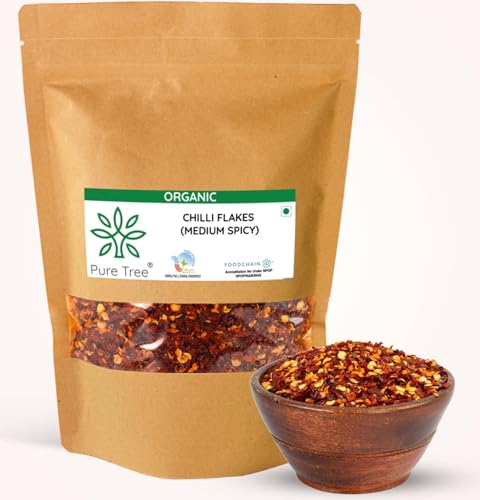 Image of Pure Tree Certified Organic Chilli Flakes Medium Spicy | 100 g | Crushed Red Pepper Flakes | Pizza Pasta Seasoning | Dried Red Chilli Pieces | Organic Spice