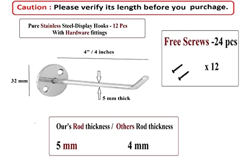 Q1 Beads 12 Pcs 4" Inch Stainless Steel Wall Mount Heavy Duty Display Hook Hanger for Mobile Shop,Counter Display with Hardware Fittings(4 Inches, 12 Pcs) 2 41t4dOvTmJL