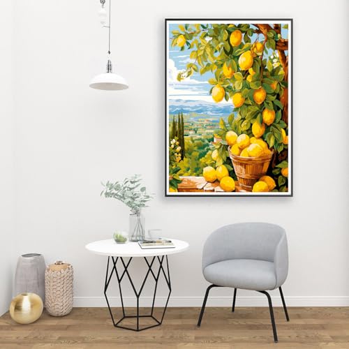 Image of Clendo Lemon Paint by Numbers Kits for Adults, DIY Lemon Tree Adult Paint by Number Kits on Canvas, Digital Oil Number Painting for Home Decor (16x20 Inch)