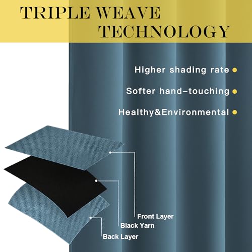 NICETOWN Blackout 108 inch Curtains for Sliding Glass Door, Grommet Thermal Insulated Room Darkening Window Treatment Sound Reducing Drapes for Room Divider, 1 Panel, W52 x L108, Smoky Blue