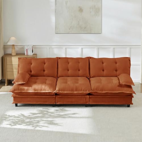 Image of 107 inch Sectional Couches for Living Room, Orange 3 Seater Modern Chenille Deep Seat Sofa Set, Salas para Casa, High Back Cloud Couch Modular Sectional Sets