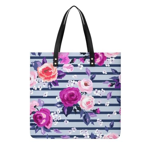 Sac à bandoulière rose rayée noire blanche, grand sac à main shopper et tote bag femmes 39x39cm