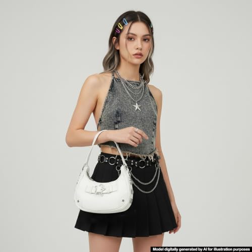 Image of Cute Y2k Purse for Women, Star Embroidery Pattern with Chain Strap Shoulder Bag, Goth Style Cute Mini Purse