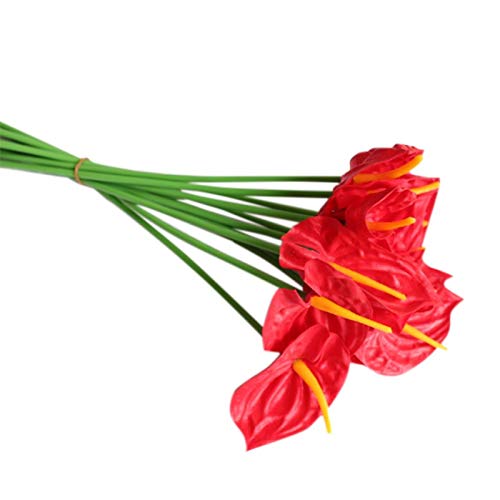 Pianta Artificiale Anthurium Rossa - 5 Fiori E 7 Foglie In Plastica Realistica - Altezza 33 Cm - Senza Vaso