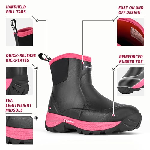 Image of WOVENPAK Women's Rubber Garden Boots, Ankle Rain Boots with Steel Shank, Waterproof Insulated Yard Gardening Shoes for Mud Working Outdoor Size 6-11