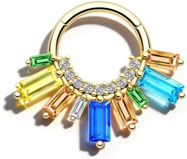 Colorful CZ Gold Septum Ring 16G Septum Jewelry Unique Daith Earrings for Women Sparkly Daith Piercing Jewelry Gold Stainless Steel