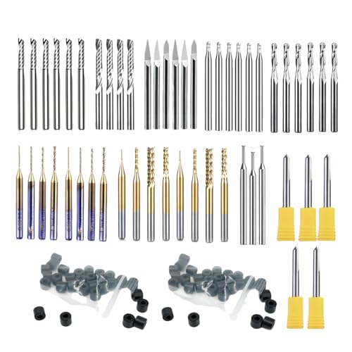 52pcs 1/8" Essential Milling Bit Set - Extended，1/8" /3.175mm Shank Bits Set for CNC Cutter Milling Carving, Woodworking Detail Carving Trimming V Groove Engraving Slotting Mortise