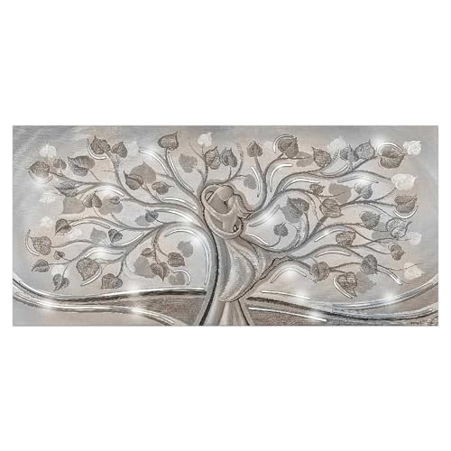 Lupia - Quadro moderno MONDIE' poster su legno con lamina argento cm 31x66 ALBERO ABBRACCIO MIX capezzale, soggiorno, camera da letto, Albero della Vita, Amore e Famiglia