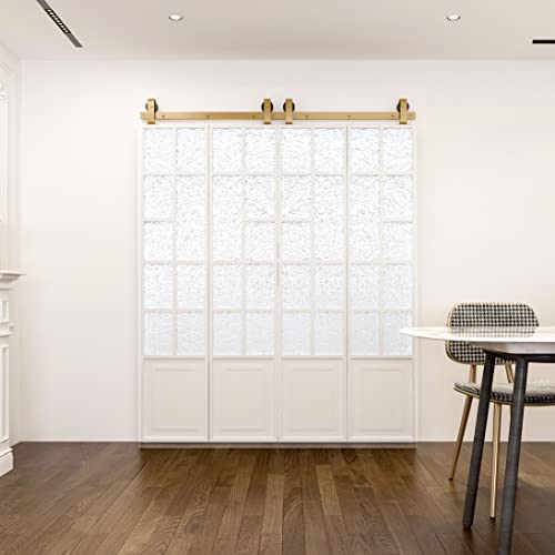 104Rdhouse 84" Bifold Sliding Barn Door Hardware,Golden Flat Rail Top Mounting Roller,Fit 20" Door Panel,4 Doors Kit,No Door #TOP1