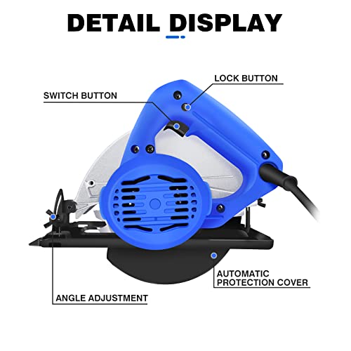 Electric Circular Saw, 5000RPM Circular Wood Saw, Power Circular Saw with Pure Copper Motor, 0 to 45° Bevel Angle, 180mm Saw Blade, Max Cutting Depth 55mm, Ideal for Wood, Plastic, Soft Metal 2 Electric Circular Saw, 5000RPM Circular Wood Saw, Power Circular Saw with Pure Copper Motor, 0 to 45° Bevel Angle, 180mm Saw Blade, Max Cutting Depth 55mm, Ideal for Wood, Plastic, Soft Metal - Image 2