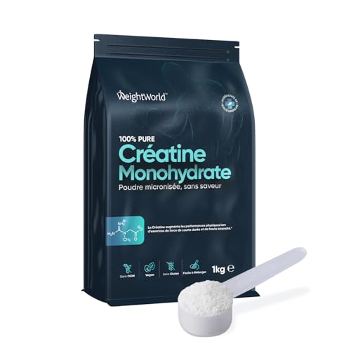 Créatine Monohydrate Poudre 1000g, 330 Portions - Créatine Pure Micronisée en Poudre Vegan Sans Saveur, Spécial Pre Workout et Post Workout Pour Performances Physiques et Force Musculaire EFSA