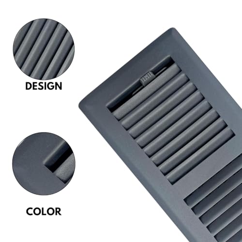 Image of 4 inch x 10 inch Grey Floor Register 2 Way - Stamped Face Steel Vent Cover, HVAC Floor Grille for AC Heat, Fits 4x10 Duct Opening, Heavy Duty Metal Register