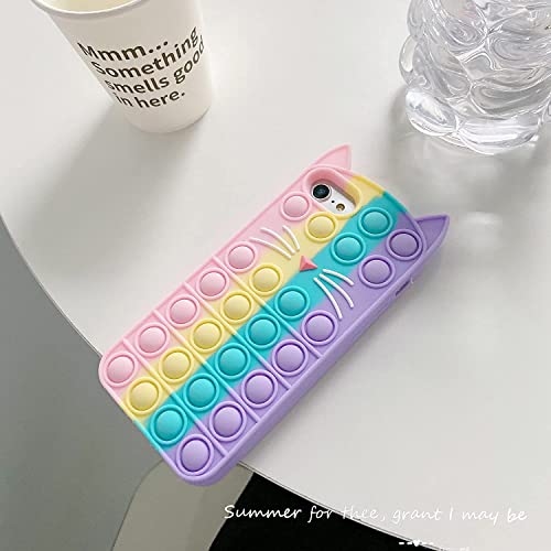 Bqzp1N Pop Rainbow Cat Phone Case For Iphone 6/6S/7/8/Se 2020, Cute Style Kawaii Rainbow Cat Pop Fidget Silicone Phone Case For Girls & Children’s Iphone Case. (For Iphone 6/6S/7/8/Se 2020 4.7Inch) #TOP3