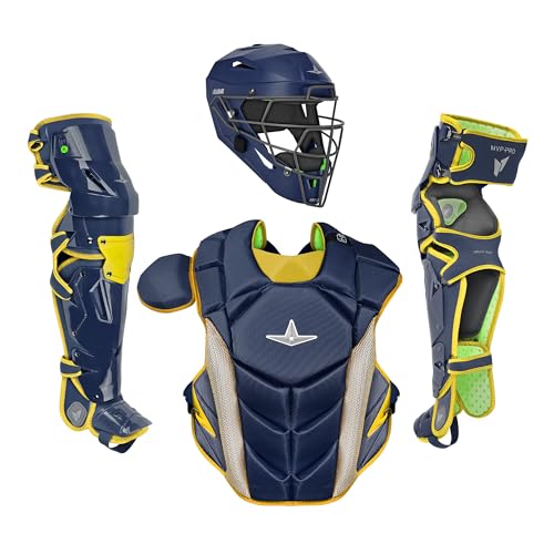 All-Star MVP-PRO LT Series Catcher's Kit, NOCSAE, Navy/Gold, Large - New