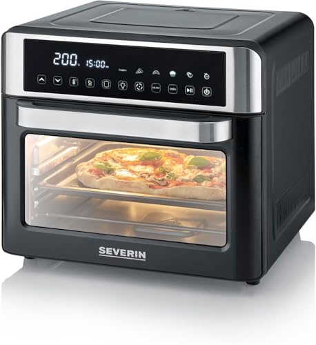 SEVERIN Forno Elettrico e Friggitrice ad Aria, 2200W, 25 Litri, 12 Programmi, Display Touch, No Pre-riscaldamento, Accessori Girarrosto, 41,0 x 45,0 x 37,0 cm, Nero/Inox - TO 9579
