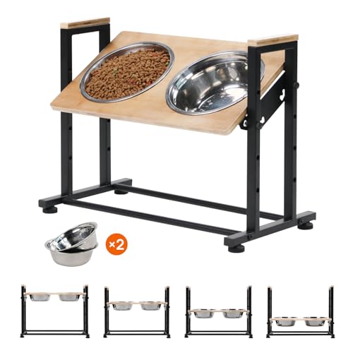 Adjustable Height Pet Feeder Stand with 2 Dishwasher-Safe Stainless Steel
