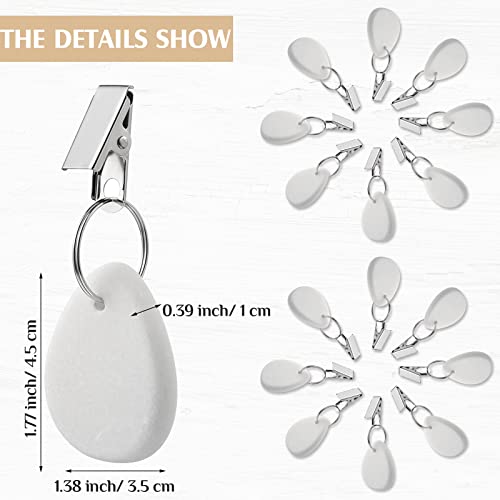 48 Pieces Tablecloth Weights Outdoor Table Cloth Weights Teardrop Marble Table Cover Weights Tablecloth Pendant Stone Table Weights Hangers with Metal Clip for Picnic Family Table Decor (White)