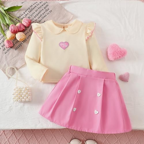 Image of Girls Valentine's Day Outfit Heart Love Print Sweatshirt Kids Girls Clothes Set